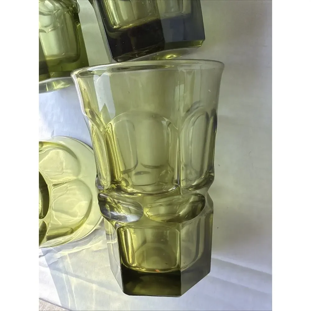 4 Fostoria HFM Henry Ford Museum Argus Green Tumblers Set‎ Vintage MCM Retro Lot